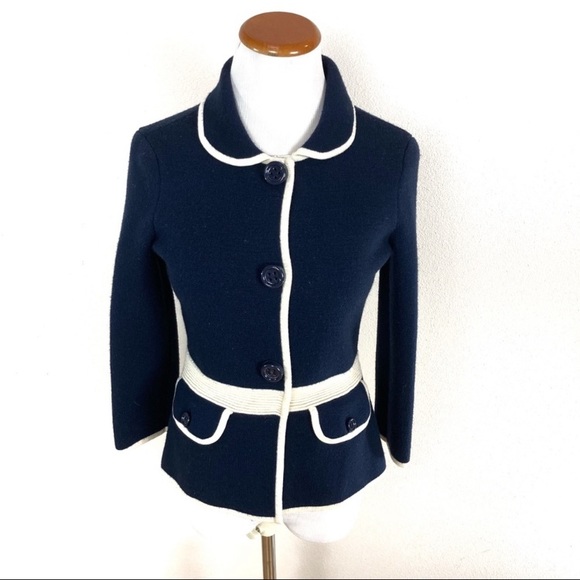 kate spade Jackets & Blazers - Kate Spade Mayson Sweater Jacket Midnight Blue and Cream Women’s Sz 2